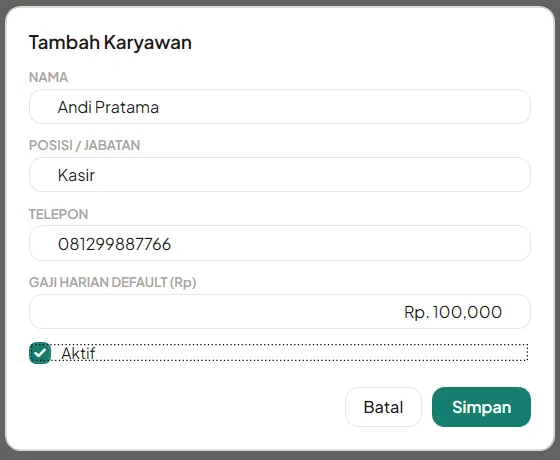 Formulir tambah karyawan