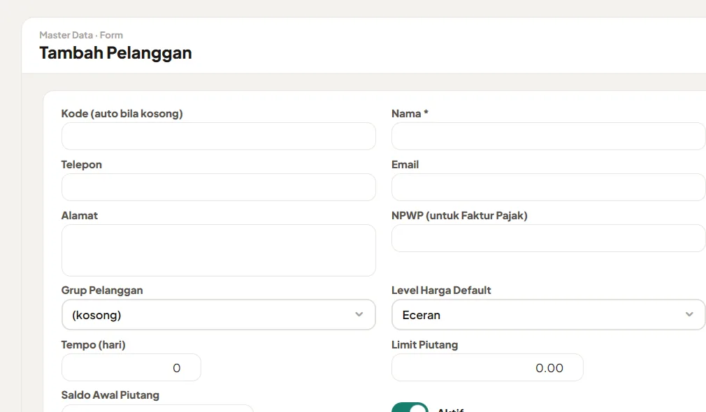 Formulir tambah pelanggan