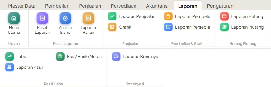 Menu modul Laporan