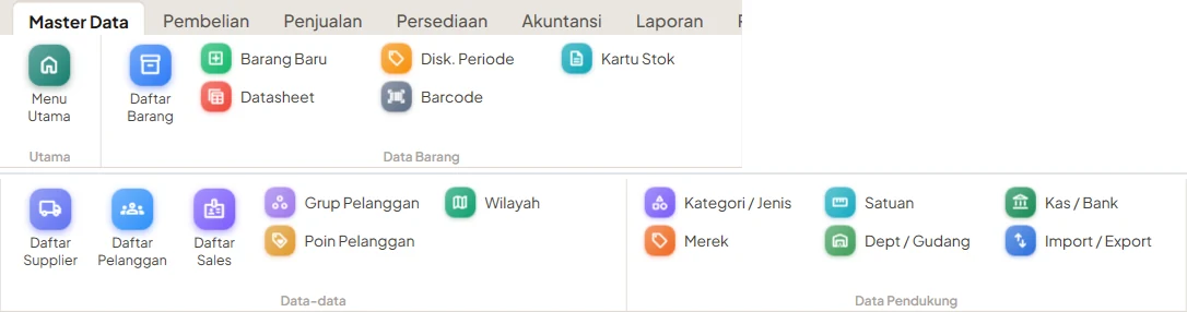 Pita menu modul Master Data