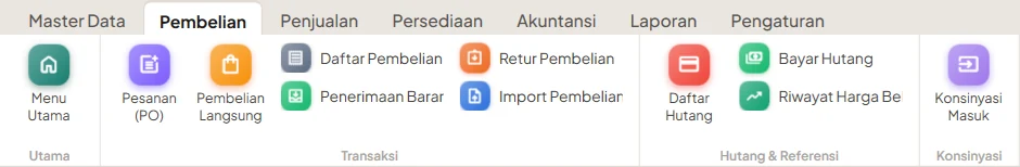 Pita menu modul Pembelian