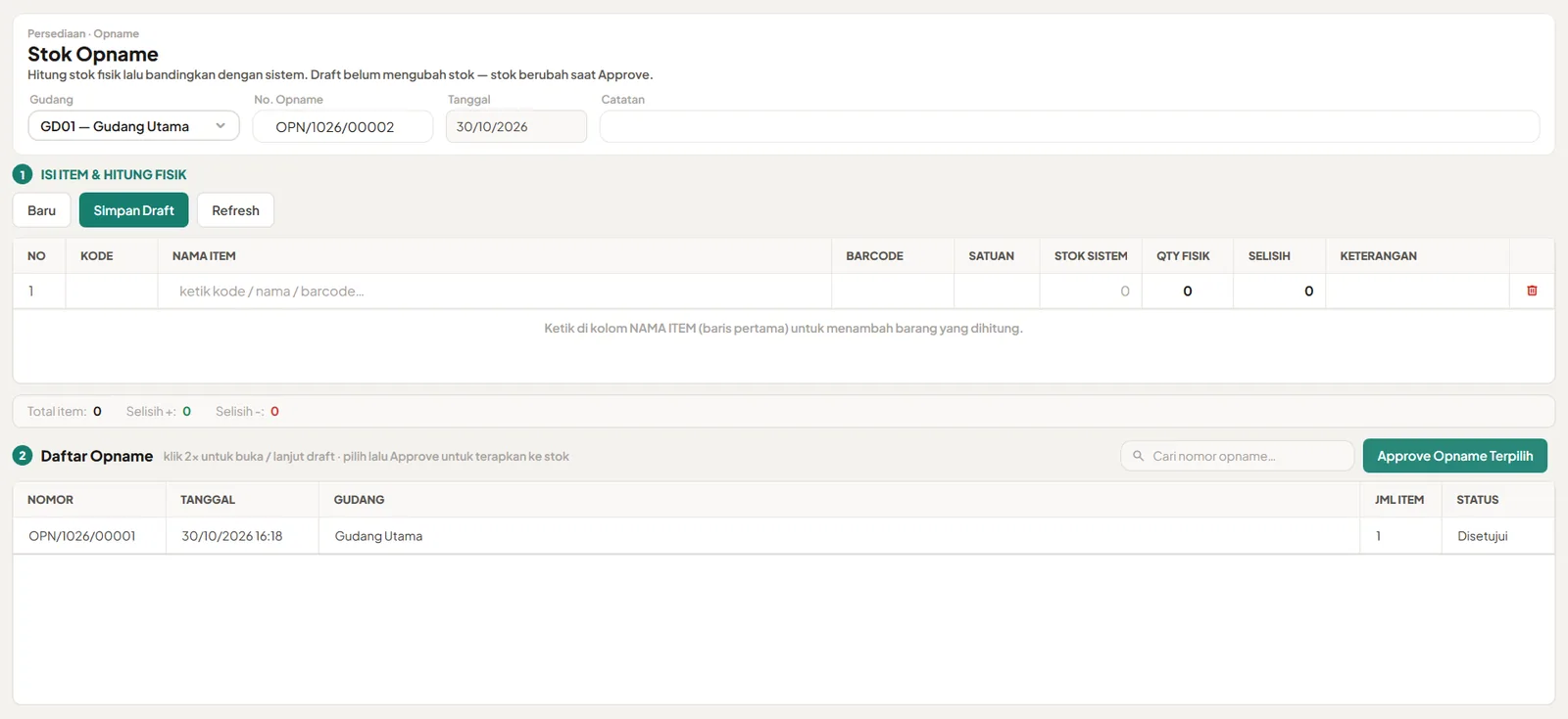 Daftar opname dengan status disetujui